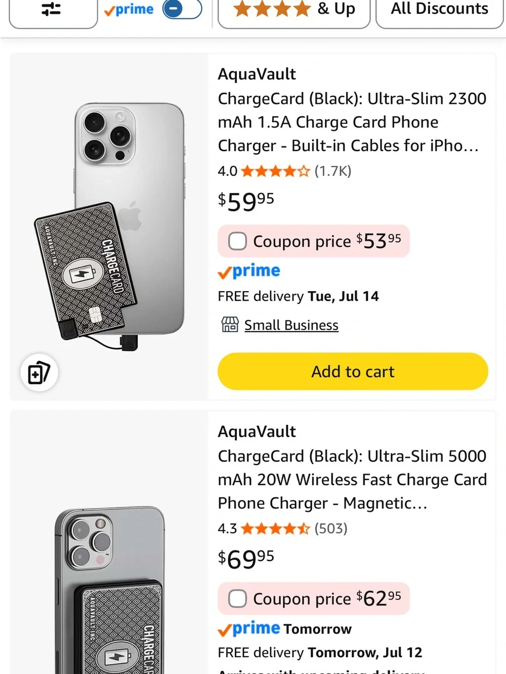 Aquavault Charge Card Portable USB Charger - Black and Silver